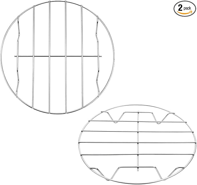 TamBee 2Pcs Cooking Rack Round 304 Stainless Steel Cooling Racks Baking and Cooling Steamer Rack w Stand Cookware for Air Fryer Pressure Cooker Canning (7&8 Inch)