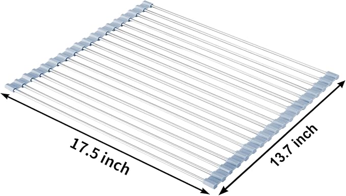 Over The Sink Dish Drying Rack, Stainless Steel Roll Up Dish Drying Rack Kitchen Dish Rack Sink Drying Rack, Foldable Dish Drainer, 17.5''x13.7''