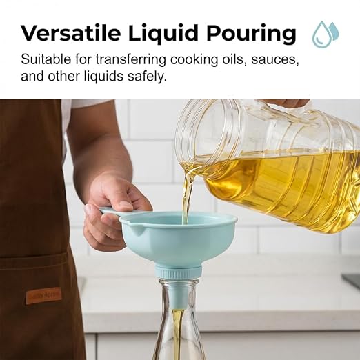 Wide Mouth Kitchen Funnel Set for Filling Bottles | 7-in-1 Kitchen Funnel Set, Large Funnel with 4 Size Spouts and 2 Strainers, Plastic Funnels for Liquid Cereal Transfer