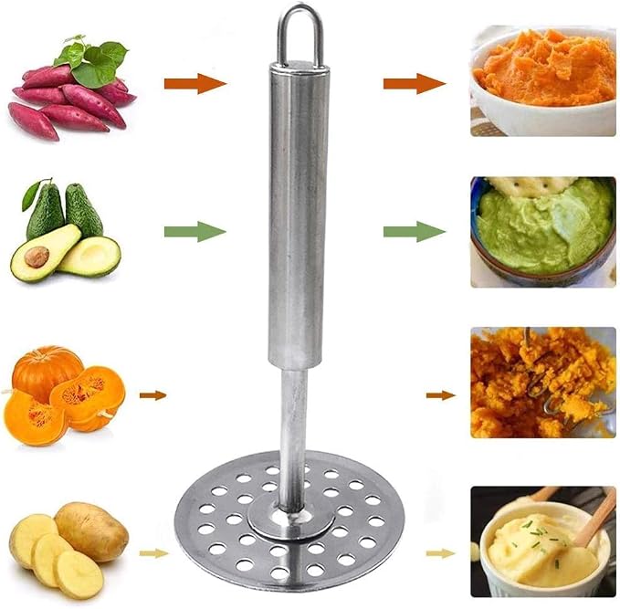 Heavy Duty Stainless Steel Potato & Vegetable Masher – Durable Kitchen Tool for Pav Bhaji, Baby Food, Fruits & More