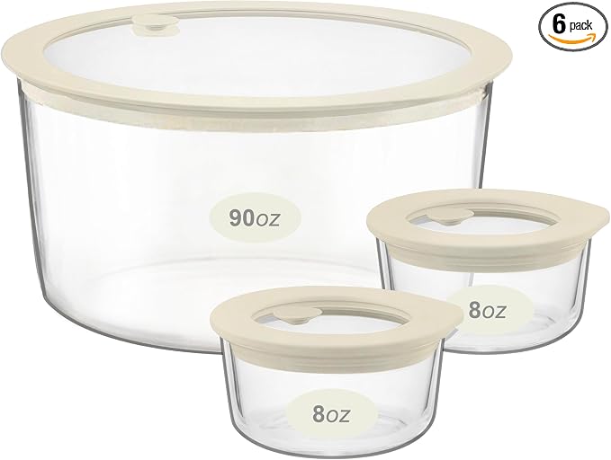 Glass Food Container Set with Glass Lid, 3 Pack, Meal Prep Containers with Silicone Airtight Lid, 1 Large Glass Salad Bowl, 2 small dressing containers,Leakproof, 100% Plastic Free