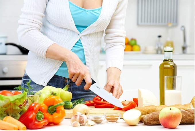 WACOOL Kitchen Ceramic Knife Set with Sheaths, include 3-Piece 6-inch Chef's Knife, 5-inch Utility Knife,4-inch Fruit Paring Knife (Colorful Handle)