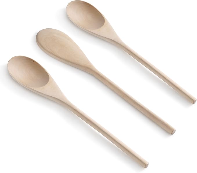 New Star Foodservice 42603 Classic Wood Kitchen Spoons Mixing Spoons, Light Yellow, Set of 3 (Pack of 2)