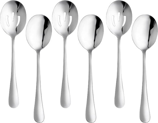 24 Pieces Serving Spoon Set, 8.7 Inch, Includes 12 Serving Spoons and 12 Slotted Spoons, Large Stainless Steel Buffet Banquet Utensils Cutlery Set for Home, Kitchen, Silver
