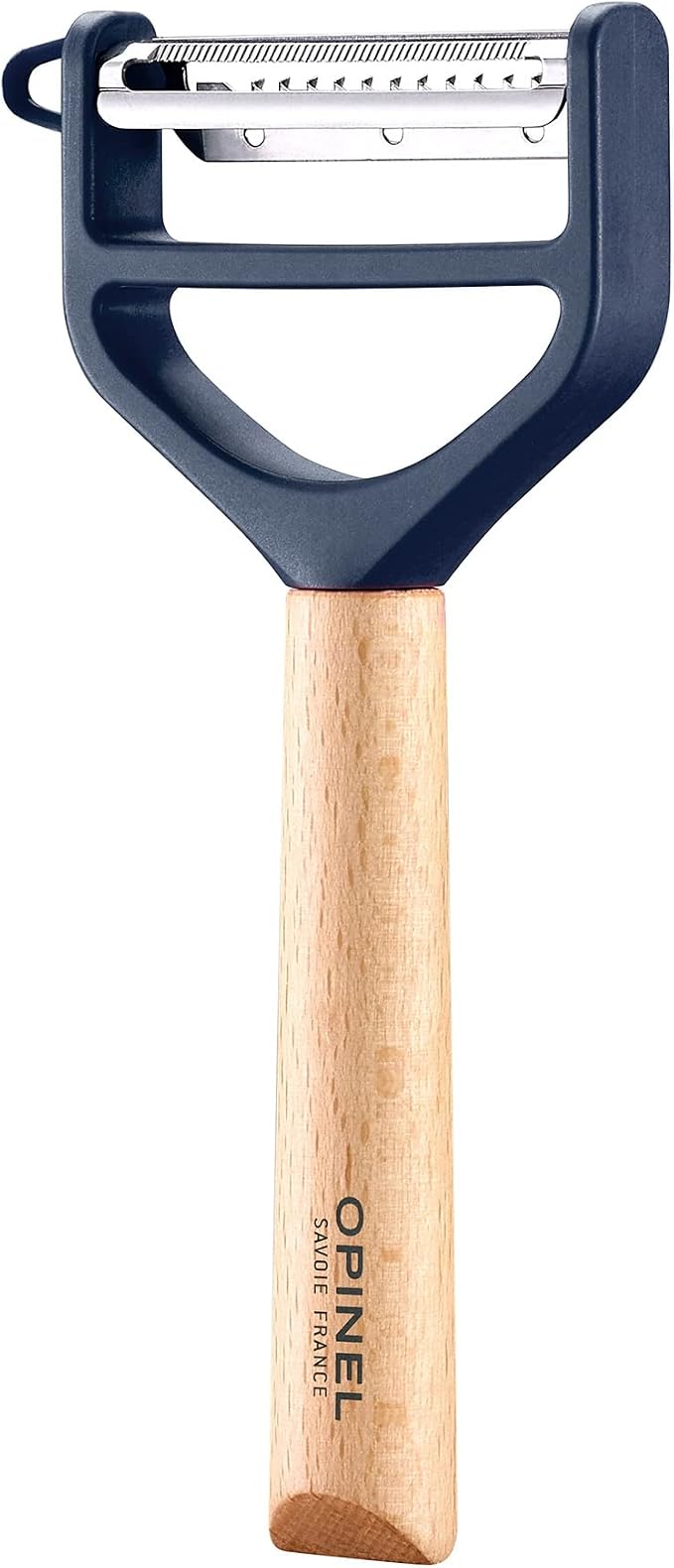 Opinel - T-DUO Peeler - Beech Wood Handle - Double Stainless Steel Blade - Vegetable Peeler, Preparation of Juliennes - Ideal for Right and Left Handed People - Blue