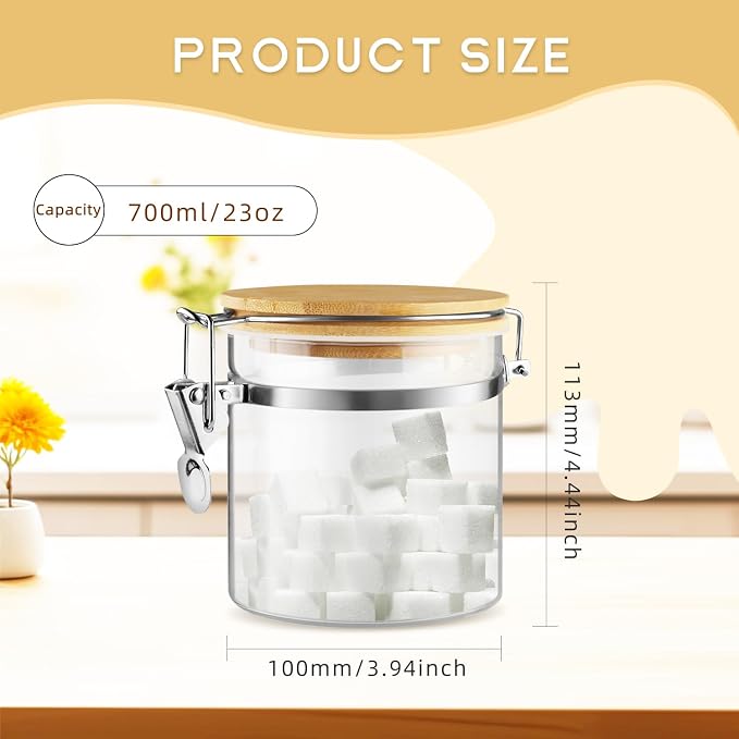2 Pcs 700ml/23oz Clear Glass Jars Airtight Storage Jars Locking Glass Container Jar with Clamp Bamboo Lids for Home Kitchen Food Coffee Tea Pantry Storage
