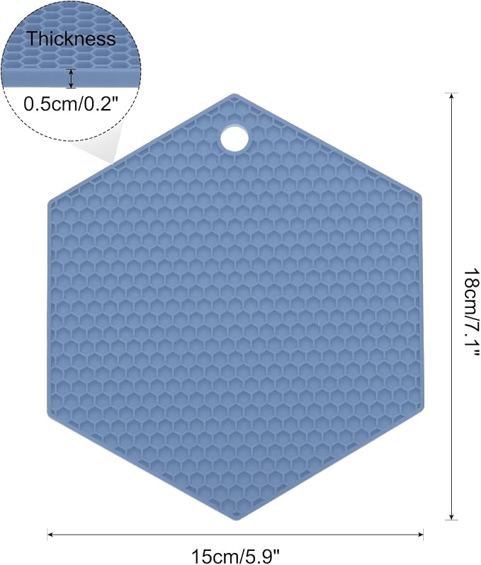 uxcell 4pcs Silicone Trivet Mats Heat Resistant Silicone Pot Holders for Hot Pots and Pans, Non-Slip Hot Pads for Kitchen Hot Dishes Table Countertops, Light Blue(Hexagonal)