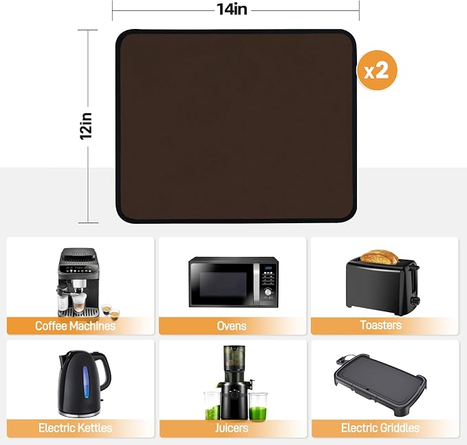2 PCS Heat Resistant Mats for Countertop Air Fryer, 14x12in, Brown | 1022 ℉ Fireproof mat, air fryer accessories for ninja, cosori, waterproof hot pads for kitchen toaster, oven, coffee maker