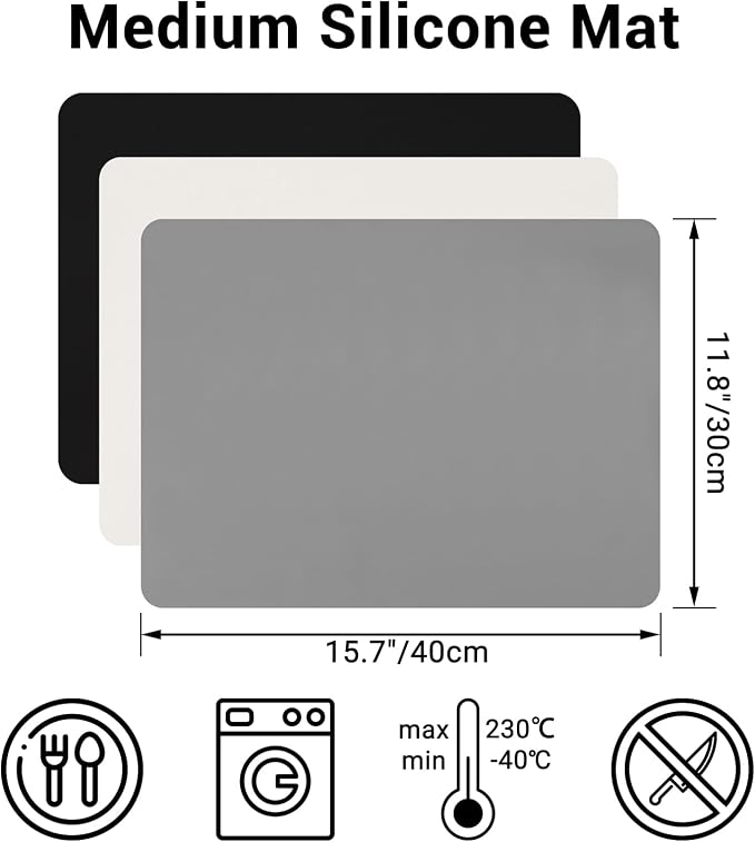 Gartful 3Pack Silicone Sheet for Crafts, Resin Jewelry Casting Molds Mat, Food Grade Silicone Placemat, Multipurpose Table Protector, Nonstick Nonskid Heat-Resistant, Black&Gray&Beige (15.7x11.8inch)