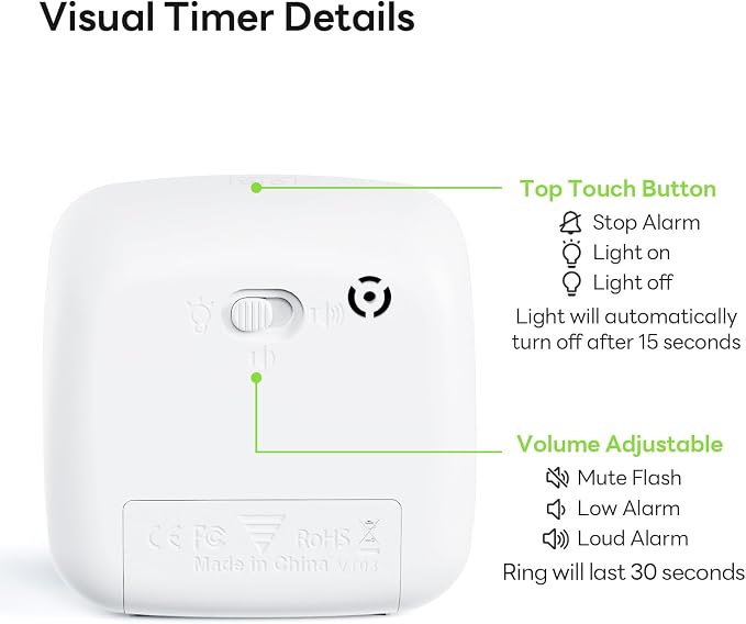 Yunbaoit Visual Timer with Night Light, 60-Minute Dinosaur Countdown Timer for Kids and Adults, Time Management Tool for Home, School, Kitchen, or Office (Green)