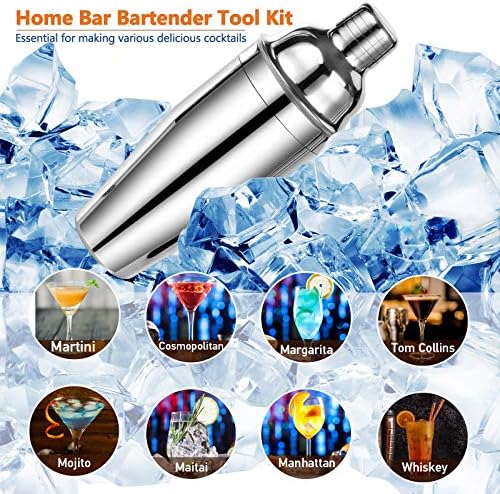 Bartender Kit Cocktail Shaker Set, Perfect Home Bartending Kit with Stylish Stand, 25oz Stainless Steel Martini Shaker with Cocktail Recipes Booklet