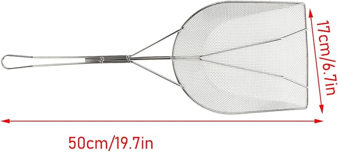 Strainer Skimmer, Stainless Steel Fryer Skimmer Ladle with Long Handle Fine Mesh Strainer Skimmer for Kitchen Deep Fryer, Skimming Grease and Foam(6.7x19.7in)