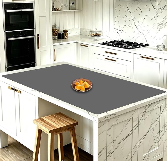 40''x32''(100cmx80cm) Silicone Kitchen Counter Mat, Extra Large Heat Resistant Non-Slip Countertop Protector, Waterproof Multipurpose Mat for Kitchen Island, Dark Gray