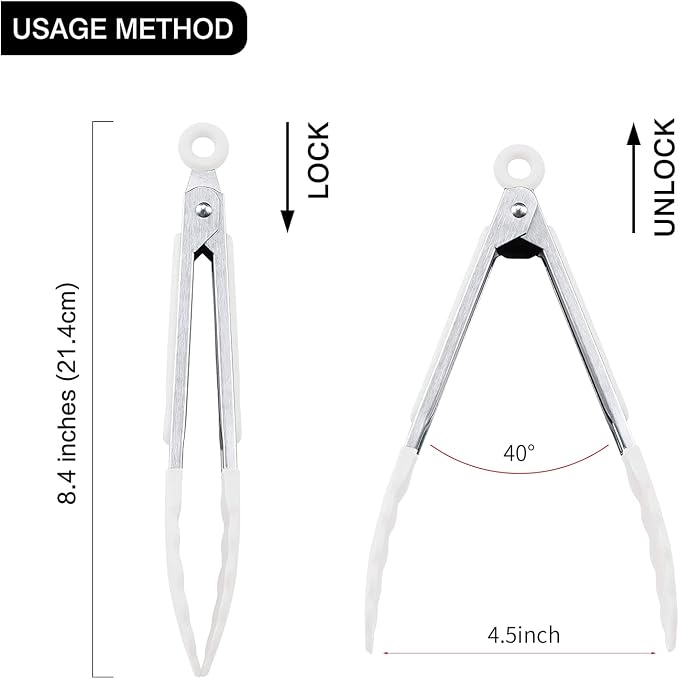 MSY BIGSUNNY Kitchen Food Tongs - 7" Mini Silicone Serving Tongs for Appetizers - Set of 3 (Black White Gray)