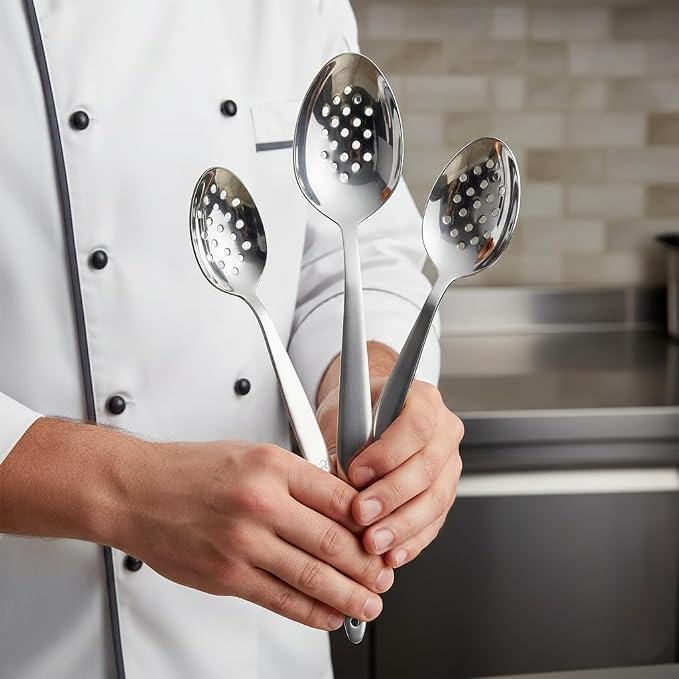 3-PCS Kunz Spoon | 9 Inch 18/10 Stainless Steel Serving Spoons Set Include Serving Spoon, Slotted and Perforated Spoons (Large Medium and Small, Kunz Perforated Spoon Set (3 Piece))