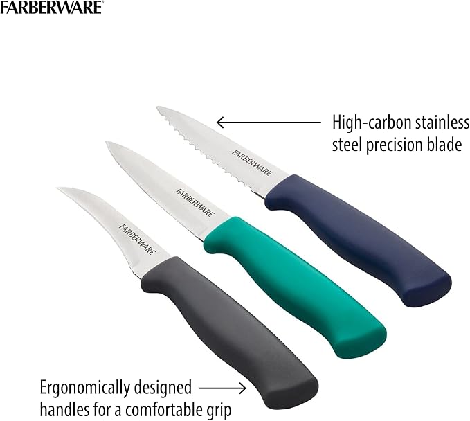 Farberware Paring Knife Set, 3-Piece, Blue