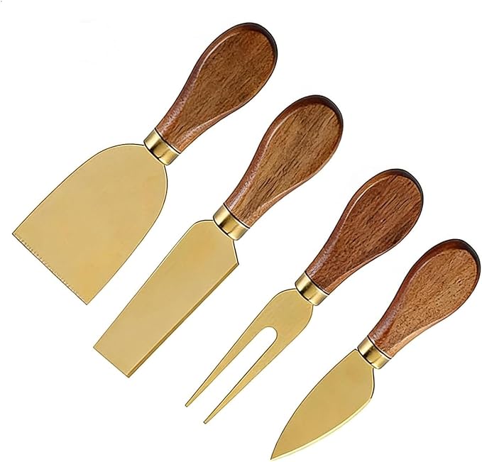 Premium Stainless Steel Cheese Tool Set - Gold Cheese Knife Set - Cut, Spread All Your Favorite Cheeses (4 Gold Cheese Set)