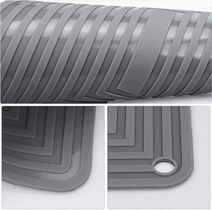 Large Silicone Trivet Mats for Hot Dishes/Pans, Heat Resistant Pot Holder, 9"x12" Non Slip Flexible Durable Pot Coaster Kitchen Table Mats Set of 2 (Dark Gray)