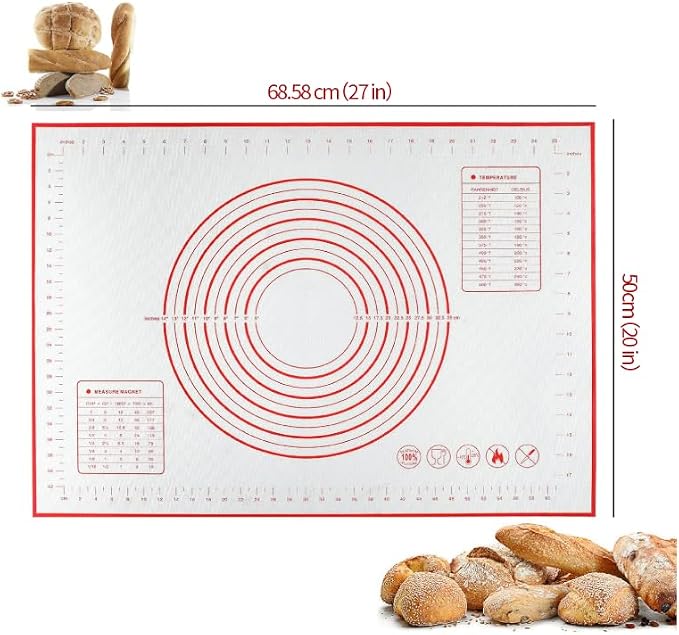 Silicone Baking Dough Pastry Mat, JJOO Large Bread Rolling Cookie kneading Baking Mats for Counter, Nonstick, Easy to Clean (27x20Inch)