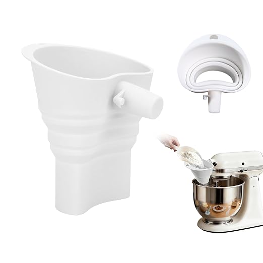 1PC Silicone Flour Funnel for Kitchen Aid Mixer,Foldable Wide-Mouth Design,Anti-Clog and Splash-Proof,Easy to Pour,Suitable for KitchenAid Artisan KSM150 5-Quart Tilt-Head Mixer,Dishwasher-Safe