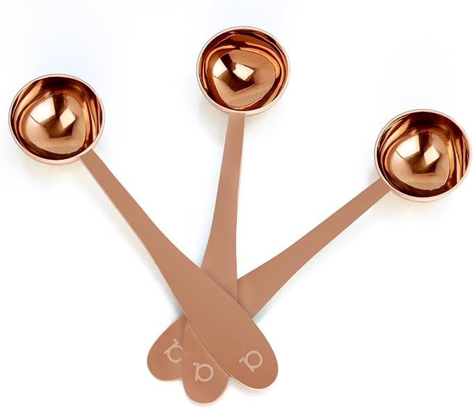 Apace Living Tea Scoop (Set of 3) - Stainless Steel Measuring Spoons for Loose Leaf Tea, Coffee and More (M, Rose Gold)