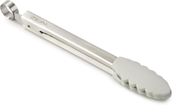 Zeal Silicone Non Stick Kitchen Mini Tongs with Stainless Steel Handle (20cm) -French Grey, 20 cm
