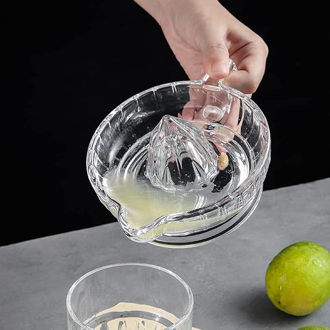 Citrus Juicer with Handle and Pour Spout, Glass Manual Juicer for Small Lemon and Small Orange