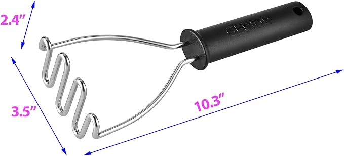 Potato Masher - Stainless Steel Wire Kitchen Tool for Mashing Vegetable, Food, Bean, Avocado - Dishwasher Safe