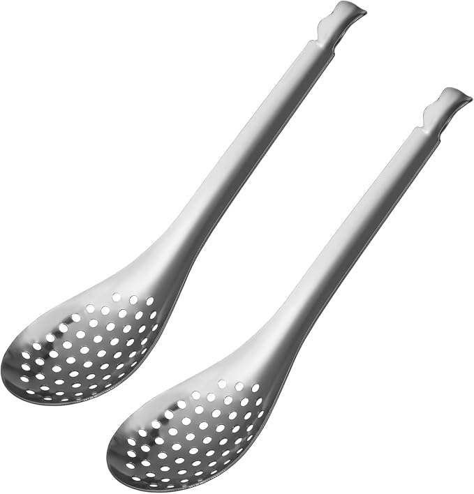 jojofuny 2 Pack Stainless Steel Caviar Slotted Spoons Small Colander Cooking Utensils for Home Kitchen and Restaurant 6.69 Inch