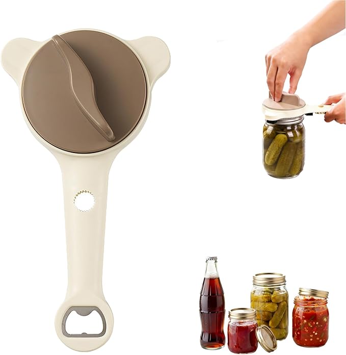 4-in-1 Adjustable Jar & Bottle Opener for Seniors & Weak Hands | Upgrade Kitchen Gadget for People with Arthritis, Stainless Steel Claws, Non-Slip & Easy Grip, Manual Lid Remover