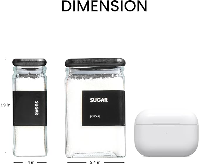 Glass Storage Jars with Bamboo Lid, glass canisters with airtight lids, Clear jars with lids for Spice, Cookie, Candy, Tea, Coffee Bean and Rice (Black, 4oz, set of 12)