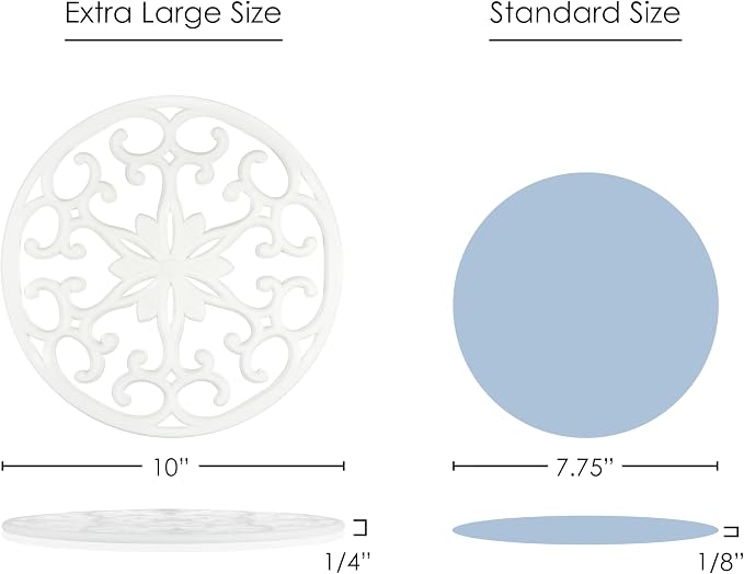 GASARE, Extra Large, Thick, 10" Silicone Trivets for Hot Dishes, Pots, and Pans, Hot Pads for Countertops, Flexible, Dishwasher Safe, 10 x ¼ Inches, Set of 3, White