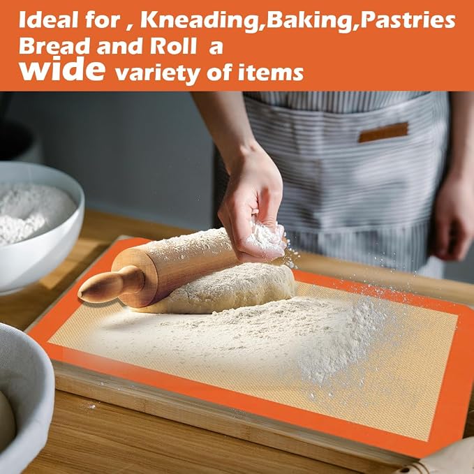 Non-Stick Silicone Baking Mats (Orange, 3-Pack)