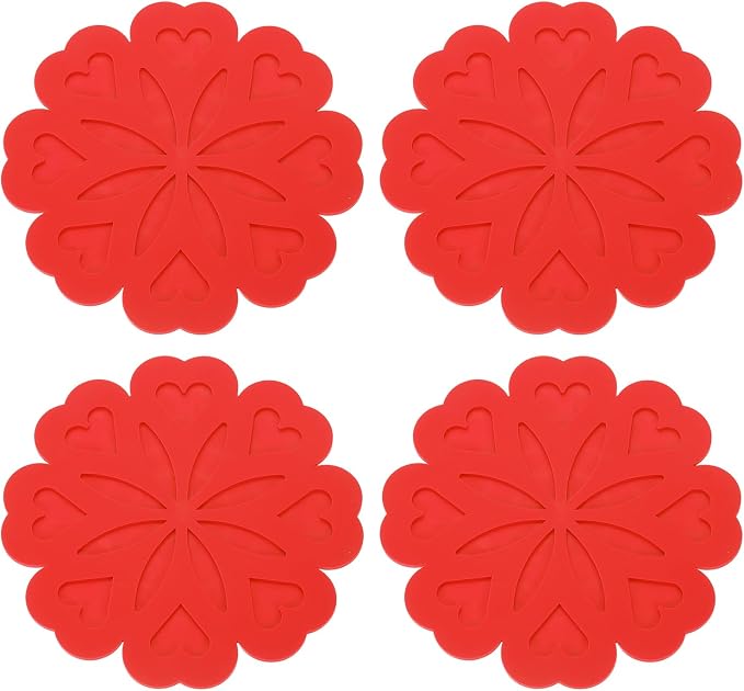 uxcell 2Pcs Silicone Trivet Mats, Flower Pattern Silicone Pad Hot Pad Pan Protectors Table Protector Heat Resistant Mat for Countertop, Hot Dishes, Hot Pots and Pans, Red