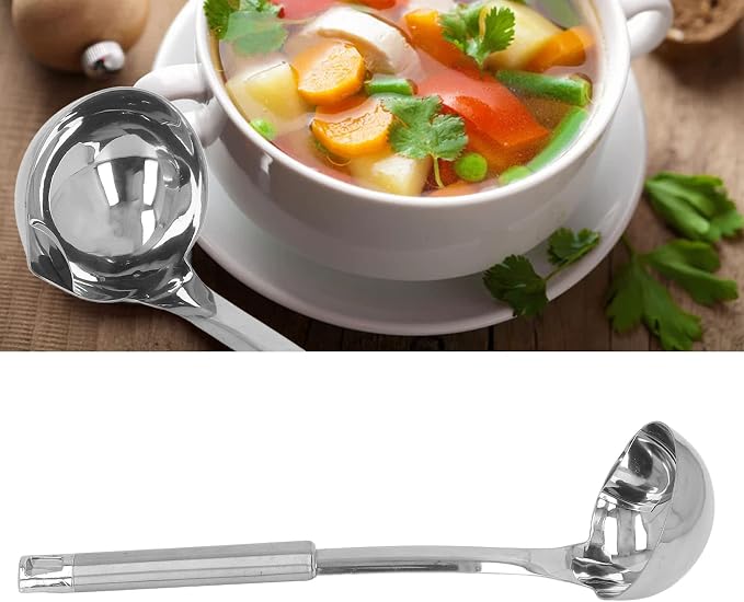 Stainless Steel Oil Separator Soup Ladle, 12 Inch Gravy Food Fat Separator Skimmer Spoon Grease Strainer Separater Hot Pot Oil Filter Spoon for Kitchen Cooking, Soup Colander