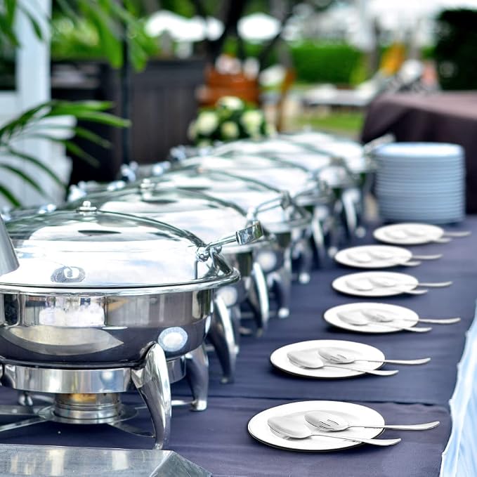 12 Pieces Serving Spoon Set, 8.7 Inch, Includes 6 Serving Spoons and 6 Slotted Spoons, Large Stainless Steel Buffet Banquet Utensils Cutlery Set for Home, Kitchen, Silver