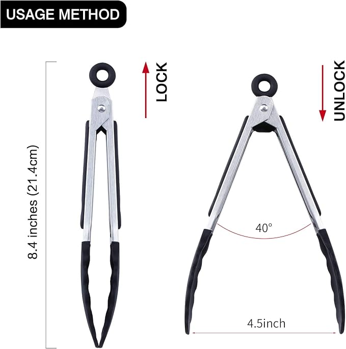 7 inch Cooking Tongs, MSY BIGSUNNY Set of 3 Mini Kitchen Tongs Silicone Serving Tongs With Silicone Tips for FoodGrill, Salad, BBQ (black)