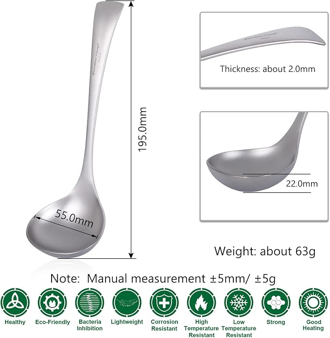 Boundless Voyage Titanium Long Handle Ladle Soup Spoon Thickeness Tableware Porridge Stew Sauce Deep-bowled Ladle Scoop Kitchen Cooking Utensils