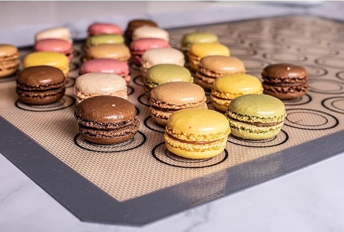 Macaron Baking Mat Silicone Non Stick, Full Sheet Reusable Pack of 10 Gray | Non-Stick Macaron Mat for Perfect Baking, Dishwasher & Oven Safe, For Macarons, Cookies, Bread and More, 16x24” (40x60cm)