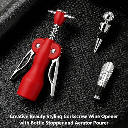 Beauty Inspired Corkscrew Wine Opener Set with Bottle Stopper and Aerator Pourer Dual Wing Design