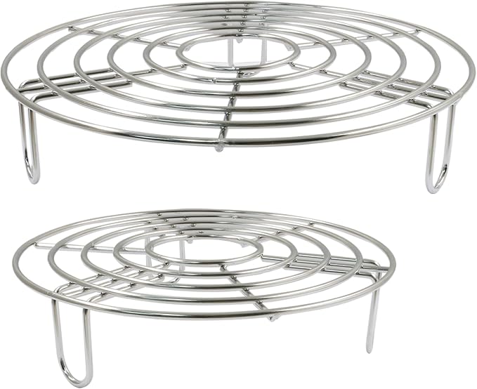 2PCS Round Cooling Racks Stainless Steel | Steamer Rack, Roasting Rack, Fits Air Fryer Stockpot Pressure Cooker, 8" and 6.89" sizes