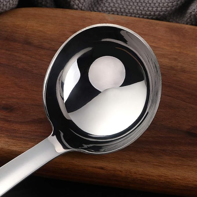 6 Pcs Silver Soup Ladle, Stainless Steel Titanium Plated Cookware Set Ergonomic Integral Forming Long Handle Cooking Utensil Set for Hotpot(12 inches/30cm)