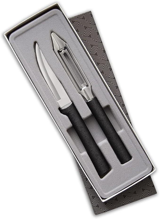 Rada Cutlery Pare & Peel Gift Set (G246) with Quick Edge Sharpener (R119), 2-Piece Knife Set and Knife Sharpener, Stainless Steel Blades, Black Handle