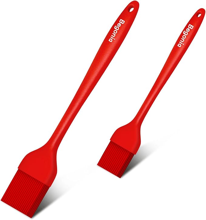 Begonia Silicone Basting Pastry Brush,2pcs 10+8 inch BBQ Sauce Brush,Red | Heat-Resistant, For Cooking, Baking, Grilling, Spreading Oil or Butter, Dishwasher-Safe
