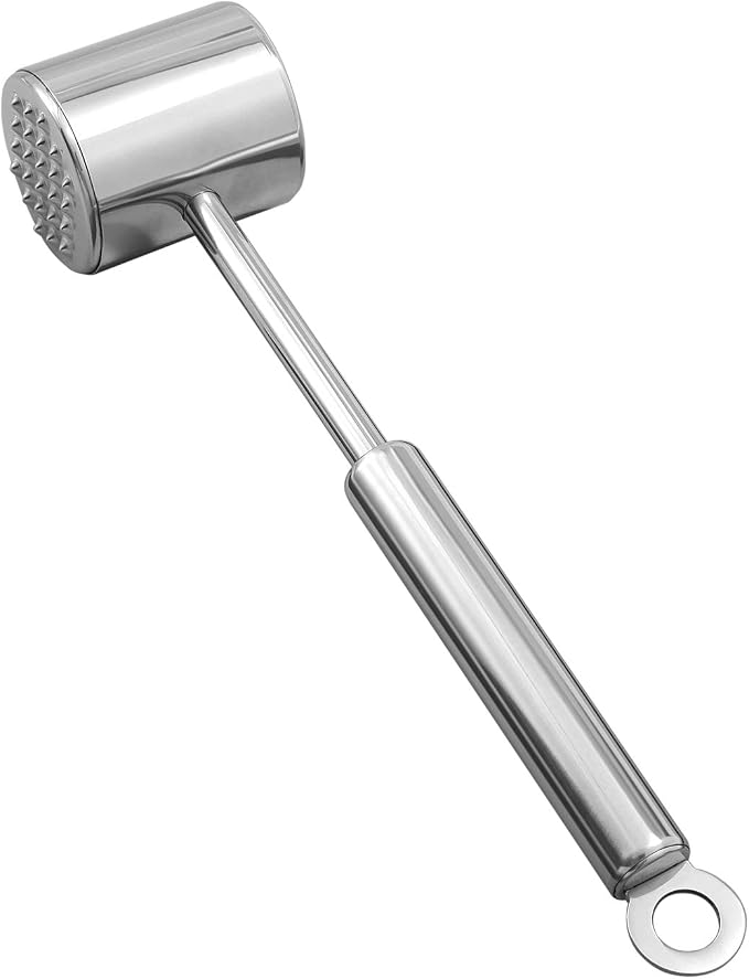 Meat Tenderizer Tool - Dual Sided Stainless Steel Mallet Hammer with Ergonomic Handle for Tenderizing & Flattening Meats