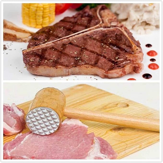 Vimi Meat Tenderizer Wooden Meat Tenderizer Mallet,Chicken Pounder with Double Side Aluminum Meat Mallet 12"