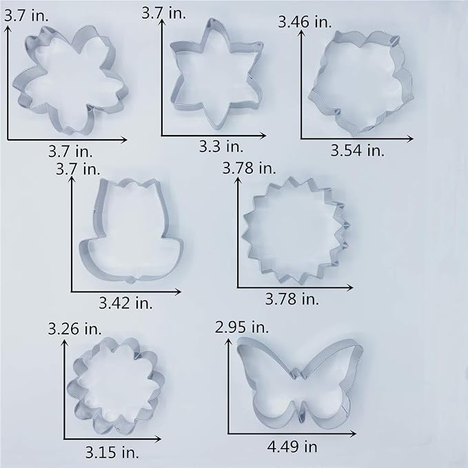 LILIAO Flowers Cookie Cutter Set - 7 Piece - Lily, Daisy, Sunflower, Cherry Blossoms, Tulip, Kapok Flowers and Butterfly Biscuit Fondant Cutters - Stainless Steel