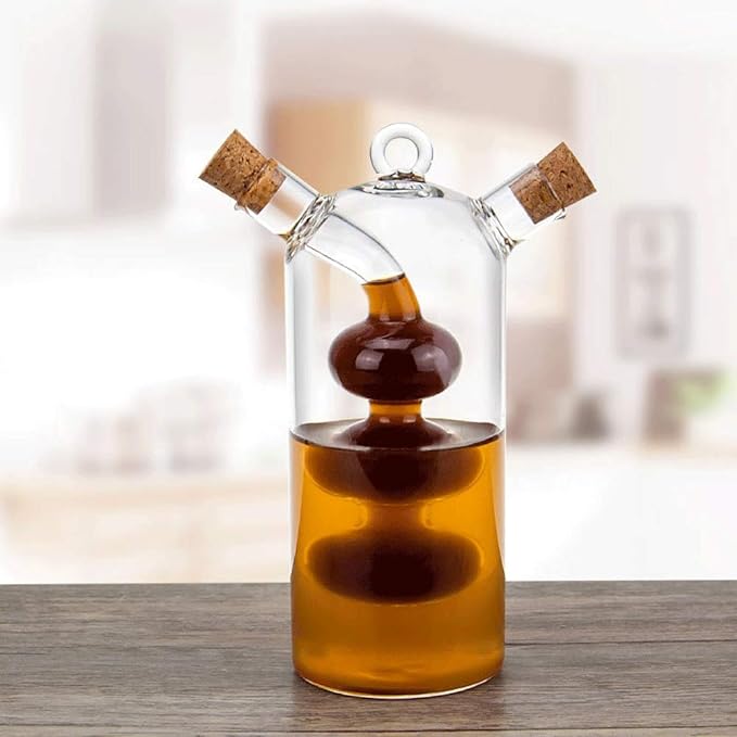 Olive Oil and Vinegar Dispenser Cruet Bottles, 2 in 1 Transparent Dual Glass for Kitchen Cooking Container (Pack of 2)