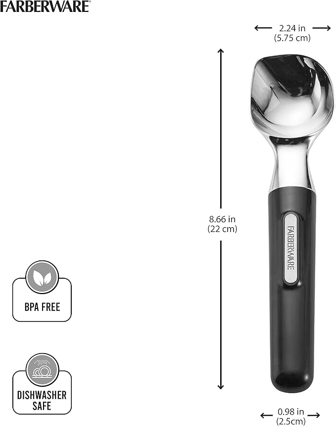 Farberware Professional Ice Cream Scoop, Comfortable Handle, Heavy Duty, Professional Grade Scooper, Get Perfect Shape Scoops, Great for Spooning Frozen Hard Gelato and Sorbet, Cookie Dough, Melon