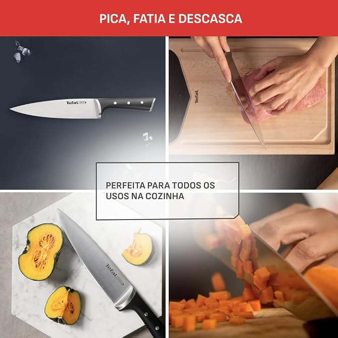 Tefal Ice Force Stainless Steel Chef Knife - 20cm - Premium Design, Long Lasting Performance - K2320214,Silver/Black